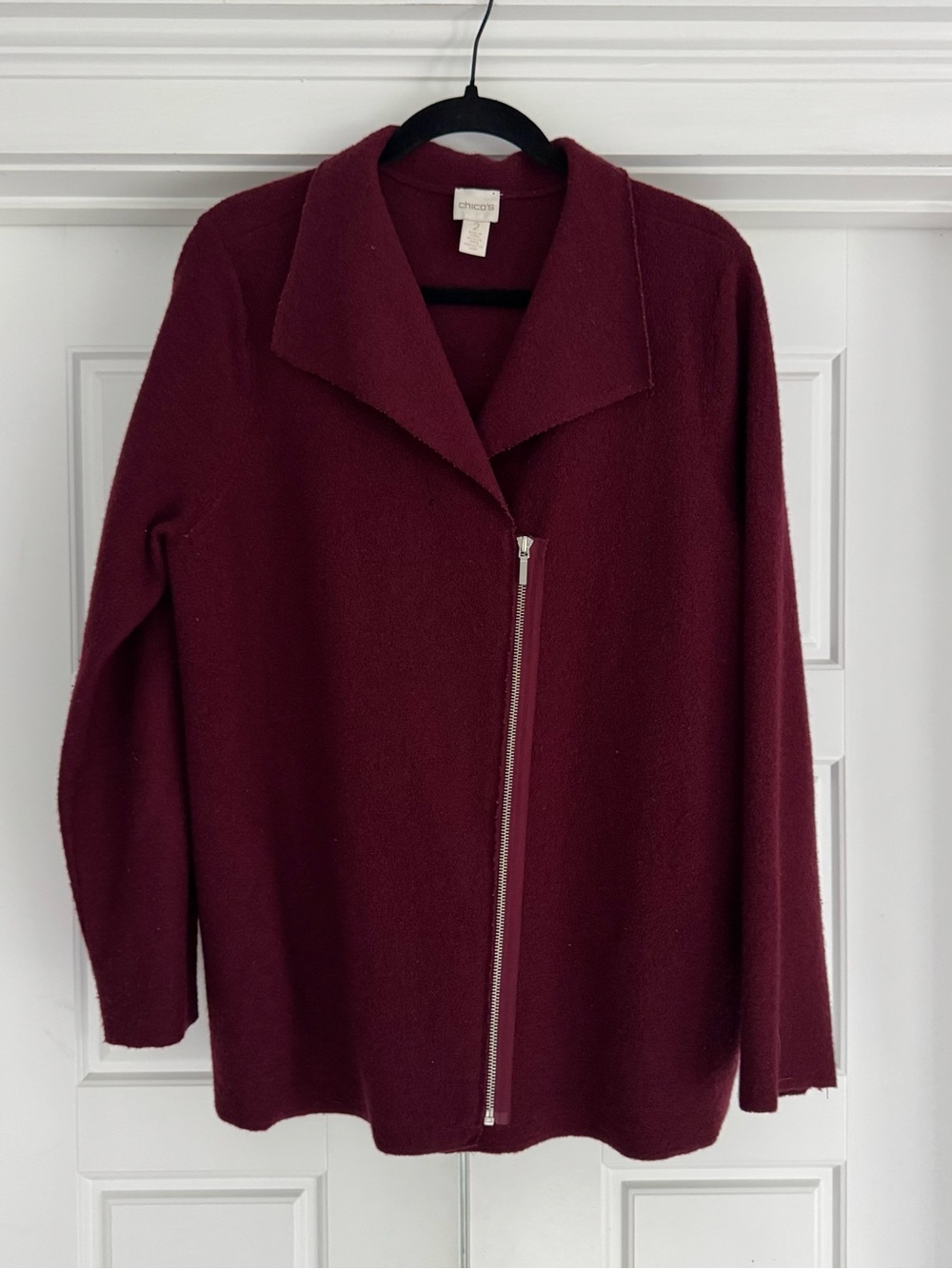Chico’s Zip-Up Boiled Wool Cardigan Jacket - size 2 (Large)